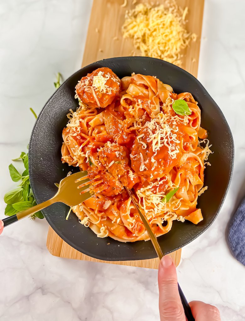 Chicken Meatballs in Marinara Sauce with pasta