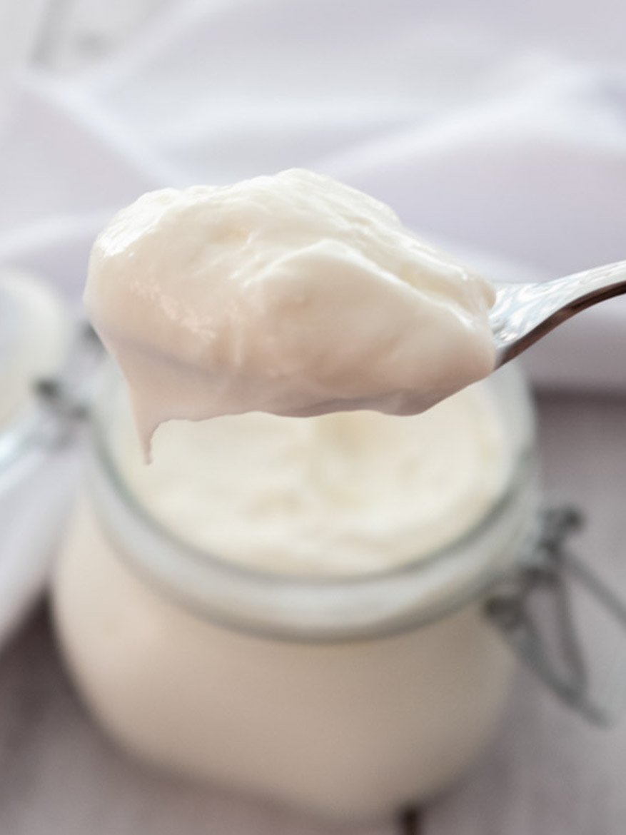 spoon of homemade yogurt